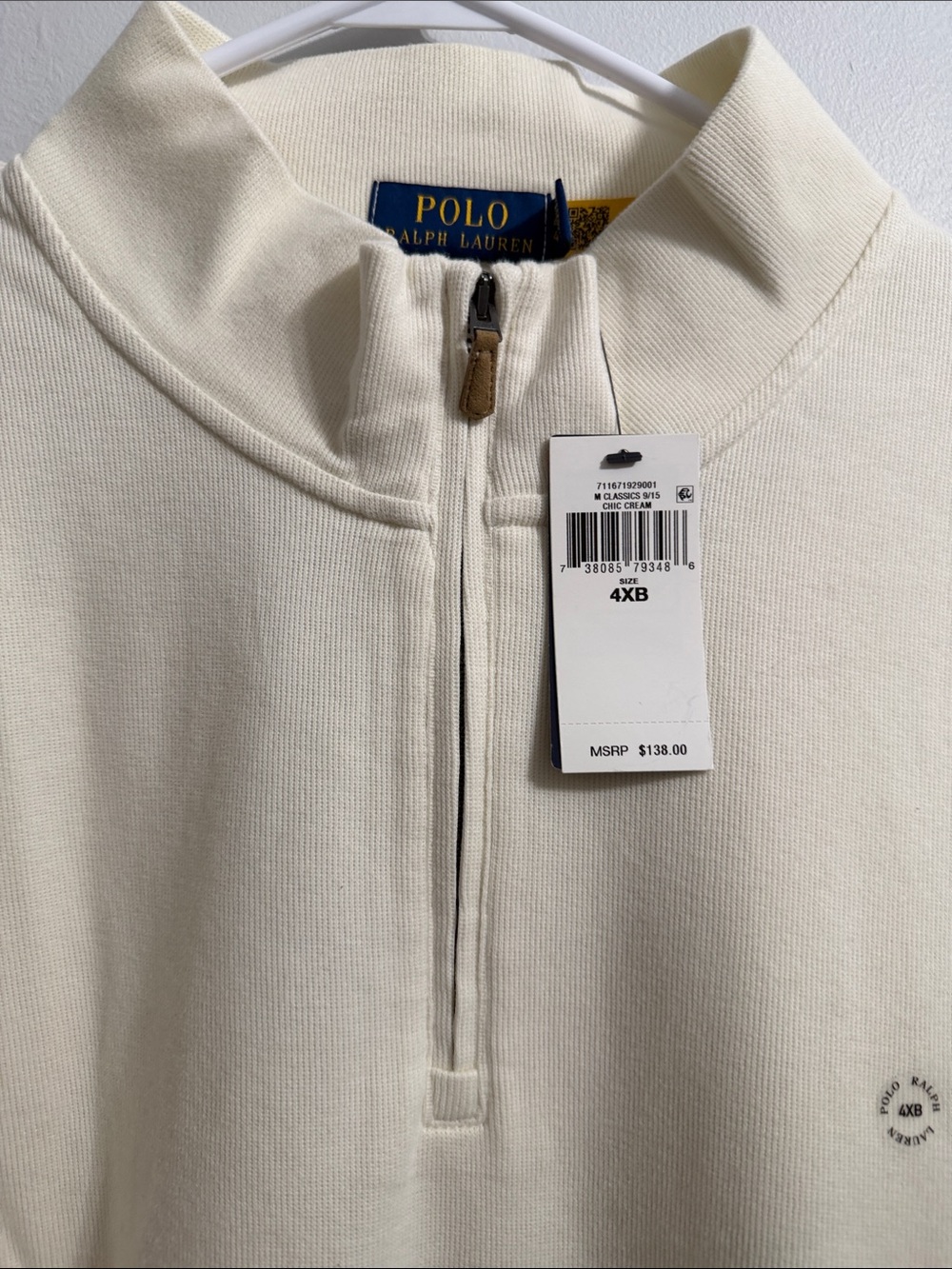 Polo by Ralph Lauren Cream Zip Sweater with Navy Label